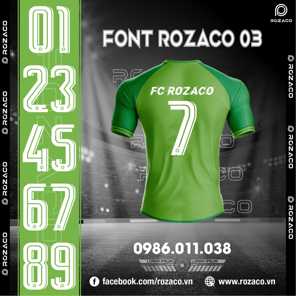 Font số in áo bóng đá đẹp Rozaco 03