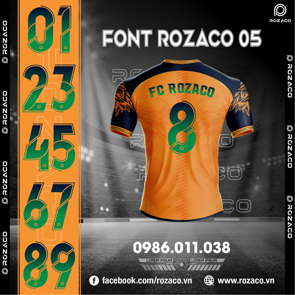 Font số áo bóng đá đẹp Rozaco 05