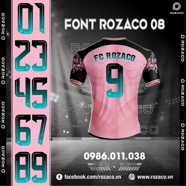 Font số in áo bóng đá đẹp Rozaco 08