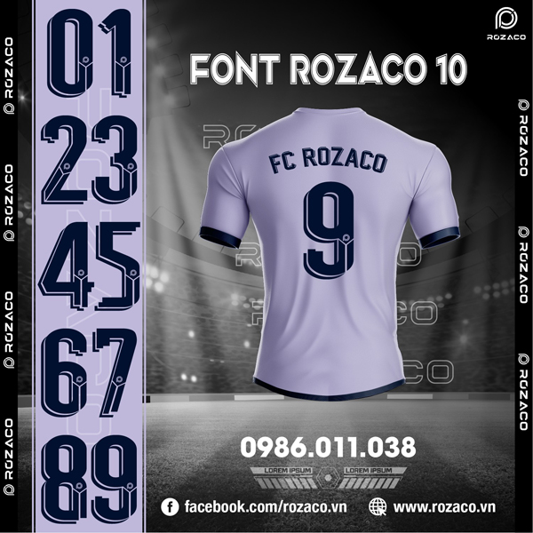 Font số in áo bóng đá đẹp Rozaco 10
