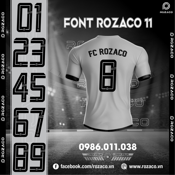 Font số in áo bóng đá đẹp Rozaco 11