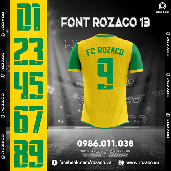 Font số in áo bóng đá đẹp Rozaco 13
