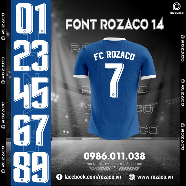 Font số in áo bóng đá đẹp Rozaco 14
