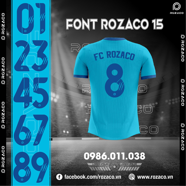 Font số in áo bóng đá đẹp Rozaco 15