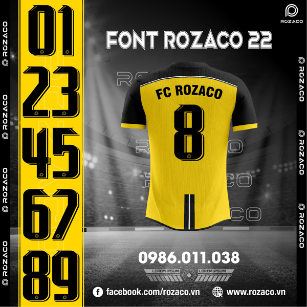 Font số in áo bóng đá đẹp Rozaco 22