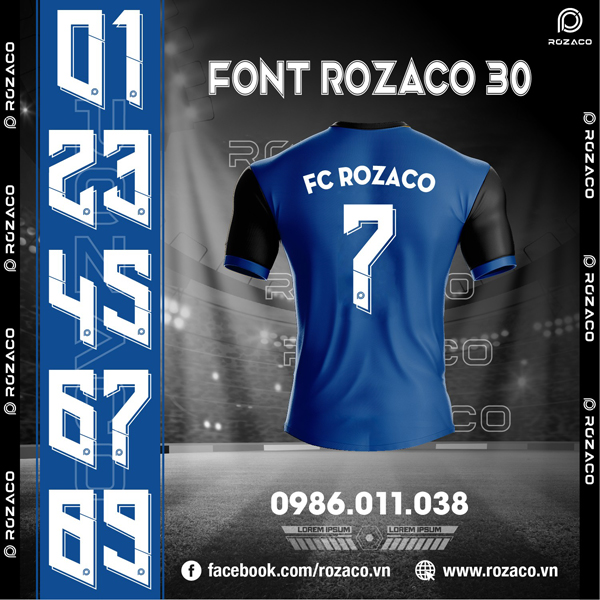 Font số áo bóng đá đẹp Rozaco 30