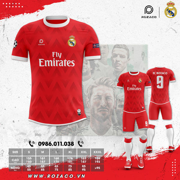 Áo Bóng Đá Thiết Kế Real Madrid Màu Đỏ Đẹp Mã Real-04