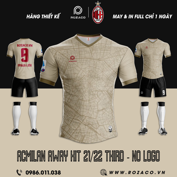Hình ảnh Áo AC Milan không logo 2023 thiết kế tại Xưởng may Rozaco