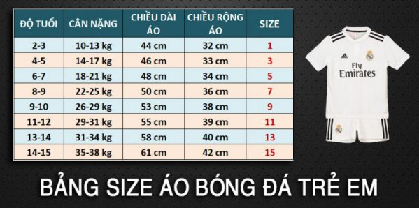 Cách chọn size áo bóng đá tre em theo chiều cao, cân nặng