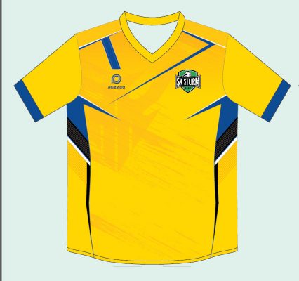 Mẫu áo đấu câu lạc bộ Sturm Graz 2023 tự thiết kế tại Rozaco với gam màu vàng rực rỡ. fFrom áo chuẩn châu á