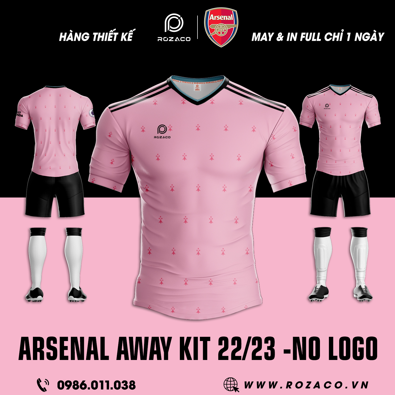 Trang Phục Áo Đá Banh CLB Arsenal Sân Khách 2022 - 2023 Không Logo Mới sở hữu phiên bản màu hồng ấn tượng. Nó được kết hợp cùng với các họa tiết li ti đẹp mắt trên áo. Một thiết kế đáng để bạn sở hữu. 