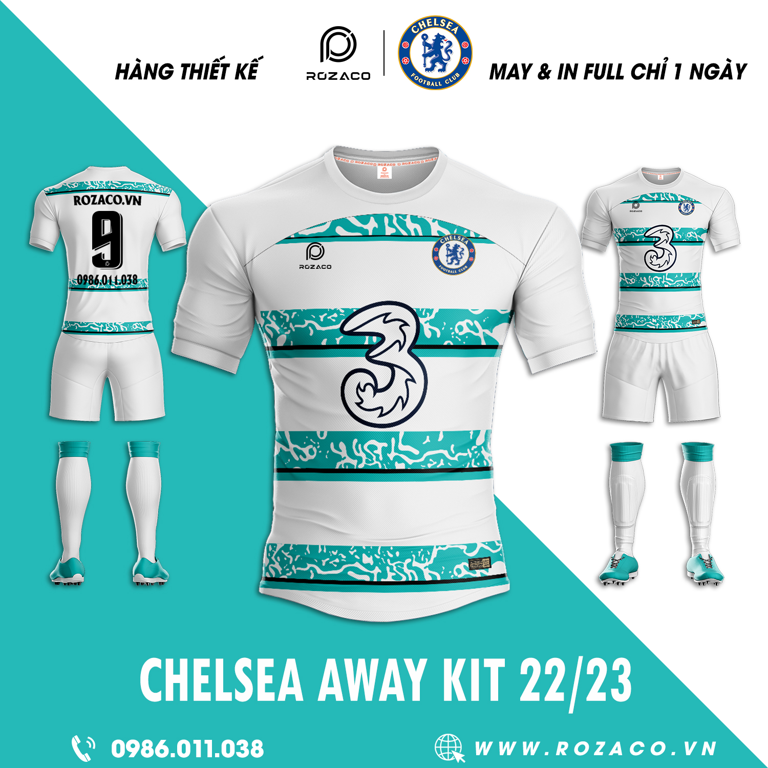 Mẫu quần áo đá bóng CLB Chelsea sân khách 2022 có màu trắng làm màu chủ đạo. Nó được điểm bằng đường kẻ sọc ngang có màu xanh real ấn tượng. Thiết kế này đã đủ để làm bạn ấn tượng chưa nào?