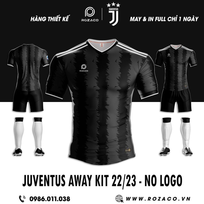 Bộ Áo CLB Juventus SK 2023 Không Logo Sân Khách Màu Đen Hiện Đại