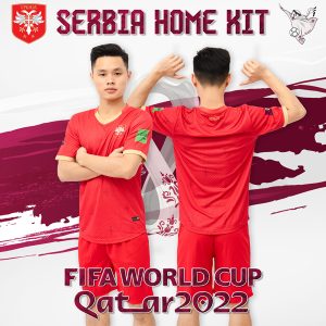 Áo đội tuyển Serbia sân nhà World Cup 2022 mang màu đỏ nổi bật kết hợp với gam màu vàng. Một sự kết hợp màu sắc hài hòa, ăn ý. Sản phẩm đang được chào bán tại xưởng Rozaco.