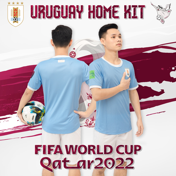 Áo đội tuyển Uruguay sân nhà World Cup 2022 tại xưởng Rozaco là bộ thiết kế mang màu xanh MC. Màu sắc nhã nhặn đơn giản nhưng không kém phần trẻ trung và hiện đại.